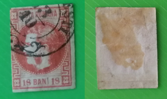1868 -1870 Carol I cu favoriţi - Emisiunea a II-a - 18 BANI (03)