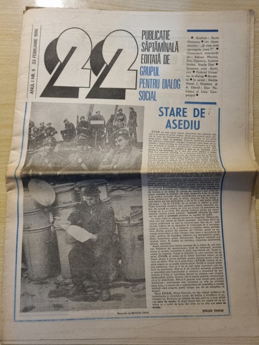 ziarul &quot;22&quot; 23 februarie 1990-interviu gabriel liiceanu,art. stelian tanase