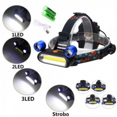 Lanterna Frontala 2LED Mobile+COB 3W Acumulatori 18650 la USB SWD4 foto