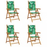 Scaune de gradina rabatabile 4 buc., textil verde/lemn masiv