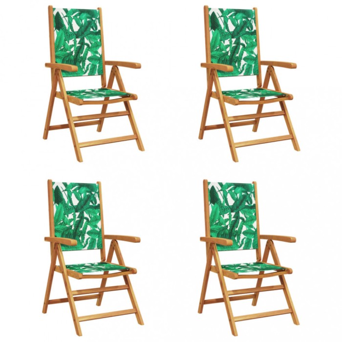 Scaune de gradina rabatabile 4 buc., textil verde/lemn masiv