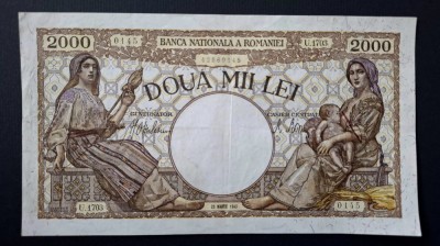 ROMANIA - 2000 LEI - MARTIE 1943 . Data rara . VF +/ XF - . Super pret ! foto