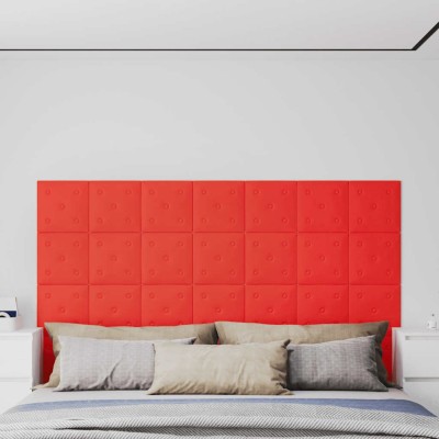 Panouri perete 12 buc. roșu, 30x30 cm, piele ecologică, 1,08 m&amp;sup2; foto