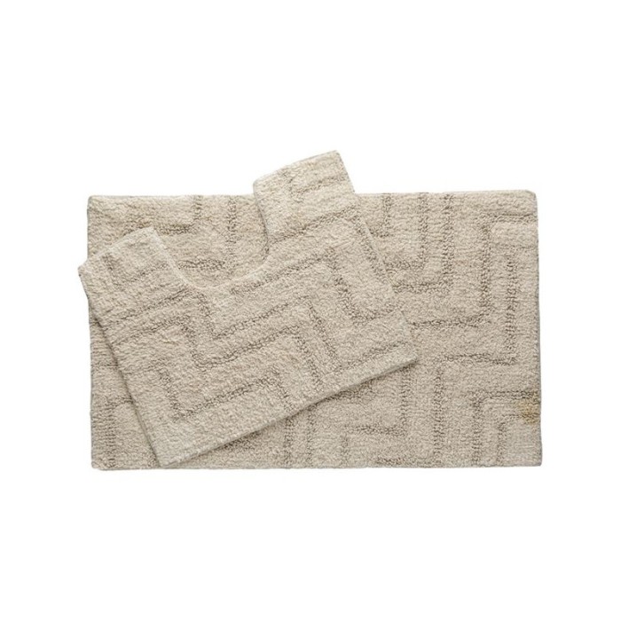 Set 2 covorase de baie, Bath, Poliester/Bumbac, 80x50cm, 50x40cm, Bej