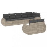 Cumpara ieftin Set mobilier de gradina cu perne, 8 piese gri deschis poliratan