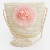 Posetă din paie cu floare roz pentru copii, 15x5x12 cm, CMCLASS