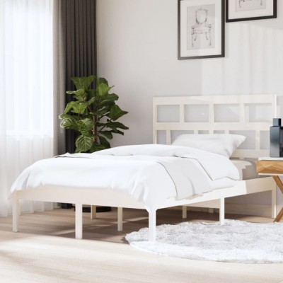 vidaXL Cadru pat King Size 5FT, alb, 150x200 cm, lemn masiv foto