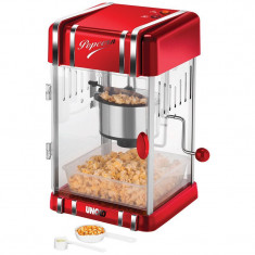 Masina pentru popcorn Retro Unold, 300 W, tava detasabila, butoane iluminate, start antiadeziv, accesorii incluse