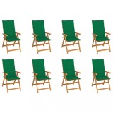 Set 8 Scaune Gradina Rabatabile Lemn Tec vidaXL, cu Perne Verzi, Pliabile, 57x71.5x109 cm
