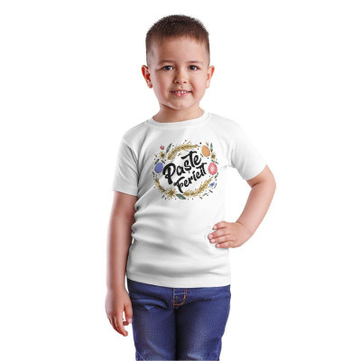 Tricou personalizat copil &amp;quot;CORONITA PASTE FERICIT&amp;quot;, Alb, Bumbac foto