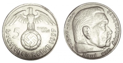 q410 GERMANIA NAZISTA 5 MARCI REICHS MARK 1937 D ARGINT EF foto