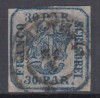 ROMANIA 1862 LP 10 PRINCIPATELE UNITE EMISIUNEA I TIPAR DE MANA 30 PARALE ALBASTRU STAMPILAT