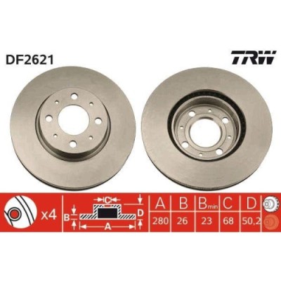 Set discuri frana Volvo 850 (854), 850 Estate (855), 2.0, 2.3 Turbo R, 2.4, T5, 2.4 GLE, punte fata, 280x26, ventilat, TRW foto