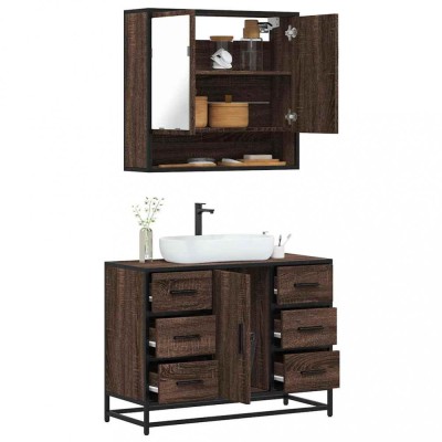 vidaXL Set mobilier de baie, 2 piese, stejar maro, lemn prelucrat 3300934 foto