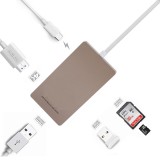 Cumpara ieftin Adaptor C-Type USB 3.0 Gold , 4K HDMI HD, port USB 3.0, slot SD pentru MacBook YC-210, Generic