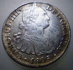 C.295 MEXIC CARLOS IV SPANIA 8 REALES 1805 TH ARGINT 27g