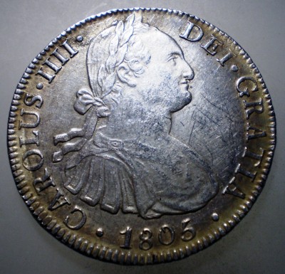 C.295 MEXIC CARLOS IV SPANIA 8 REALES 1805 TH ARGINT 27g foto