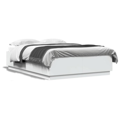 vidaXL Cadru de pat cu lumini LED, alb, 140x200 cm, lemn prelucrat foto