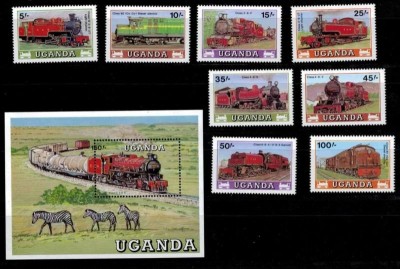 Uganda 1988 Trains set+perf. sheet with error at currency MNH S.564 foto