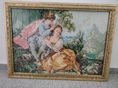 Superb goblen antic lucrat integral manual foto