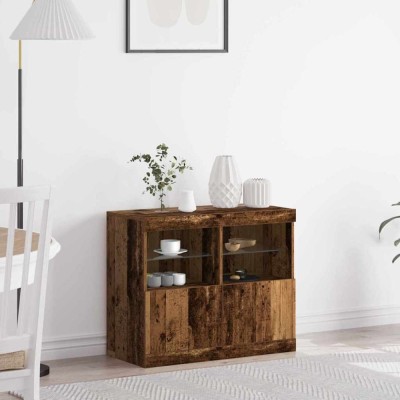 Bufet cu lumini cu bandă LED Maro 81 x 37 x 67 cm Lemn compozit foto