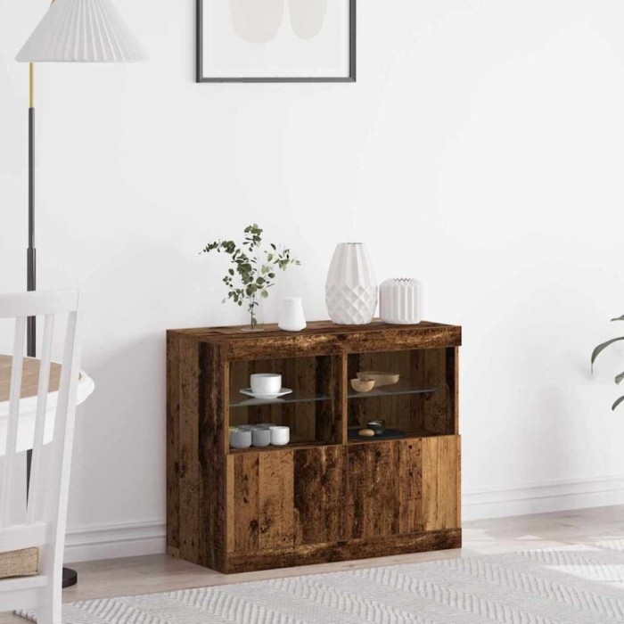 Bufet cu lumini cu bandă LED Maro 81 x 37 x 67 cm Lemn compozit