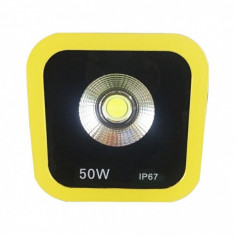 Proiector LED 50W Alb Rece 220V Rama Galbena foto