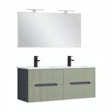 Trent Mobilier de baie 120 cm lavoar ceramic cu oglindă 60x120 cm gri antracit-verde-oliv