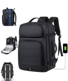 Cumpara ieftin Rucsac Calatorie QOVU&reg;, Ideal pentru zboruri, Extensibil, 45L extins, Buzunar laptop 17&quot;, Maner lateral si suport troler, Impermeabil, Buzunare multip
