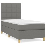 Cumpara ieftin Pat box spring cu saltea, gri inchis, 100x200 cm, textil