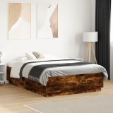 VidaXL Cadru de pat, stejar afumat, 135x190 cm, lemn prelucrat