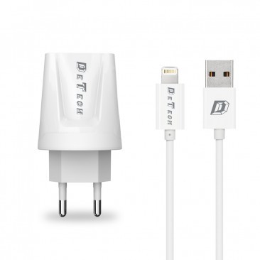 INCARCATOR RETEA (14121) DETECH DE-01C 230V / 5V - 2,1A 2XUSB + CABLU DE DATE USB TYPE-C ALB BLISTER foto