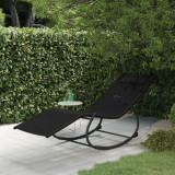 Șezlong Balansoar vidaXL Negru, Oțel &amp; Textilenă, Tetieră Detașabilă, Ergonomic, 164x61x73cm