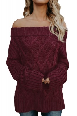 E643-81 Pulover cu umerii goi si model cu impletituri in fata foto