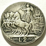 ITALIA 2 LIRE 1912,,AG.835.,VITTORIO EMANUELE III.( MIC DEFECT PE MUCHIE) KM#46, Europa, Argint