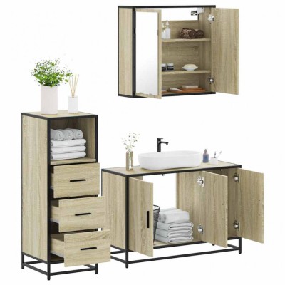 Gossi set mobilier de baie, 3 piese, stejar sonoma, lemn prelucrat foto