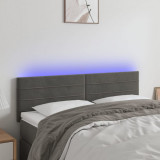 Cumpara ieftin Tăblie de pat cu LED, gri &icirc;nchis, 144x5x78/88 cm, catifea