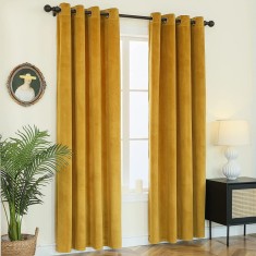 Set doua draperii catifea, galben-mustar