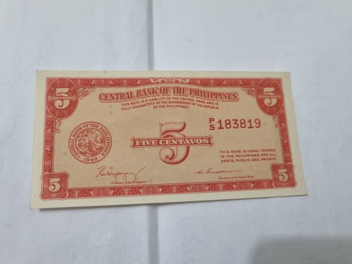 bancnota filipine 5 c 1949 aa