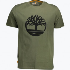 Tricou barbati din bumbac organic cu imprimeu cu logo si croiala Regular fit, Verde inchis L, Verde inchis, L INTL