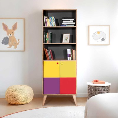 Biblioteca Adore Rainbow, 2 usi cu 5 rafturi, Multicolor - Sonoma, 67x185x30 Cm foto