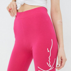 Karl Kani pantaloni scurți femei, culoarea roz, cu imprimeu, high waist KW2210371-pink