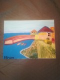 TABLOU PE PANZA CU SASIU NOU 30X40 CM PEISAJ MARIN PRET DOAR 20 LEI