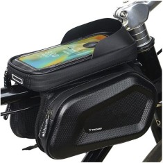 Geanta impermeabila pentru bicicleta, fixare pe cadru, 2 compartimente laterale, pentru telefoane de pana la 7.2 inch, negru