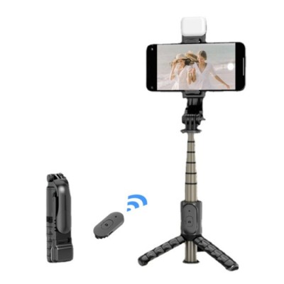 Selfie Stick cu Trepied si Telecomanda, 70cm, Mini - Techsuit (Q10s) - Black foto