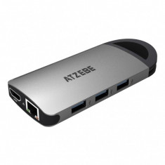 Hub Type-C 8 in 1 ATZEBE Card Reader cu 3 x USB 3.0, port HDMI si port RJ45, space gray foto