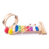 Cumpara ieftin Set de joaca instrumente muzicale din lemn - Xilofon, tamburina, 2 maracas, Woodyland