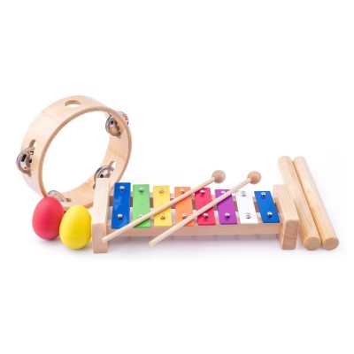 Set de joaca instrumente muzicale din lemn - Xilofon, tamburina, 2 maracas foto