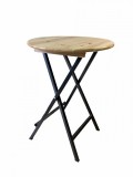 Cumpara ieftin Masa rotunda pliabila STEHTISCH din lemn masiv de rasinos O78x110 cm pentru gradina sau terasa culoare natur