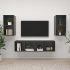 vidaXL Dulapuri TV suspendate, 4 buc., gri lucios, lemn prelucrat 3079879